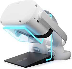 the original universal illuminated rgb vr charging stand for meta quest 3/2 / 1 / pro, oculus, vision pro, htc, rift-s, psvr, index all vr headsets | black aura v1.0