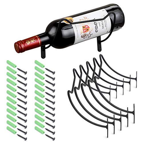 Hipiwe Pack of 6 Wine Rack Wall Mounted Wine Bottle Holder - Metal Red Wine Display Holder for Home Bar Decor Wall Hanging Beverages Liquor Bottles Storage Rack with Hardware