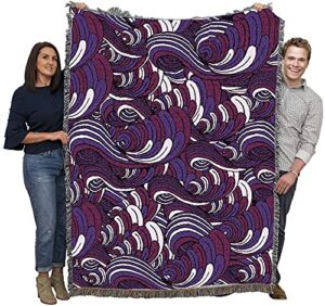 pure country weavers serene waves blanket wine - patterns gift tapestry throw woven from cotton - made in the usa (72x54)