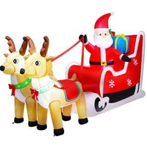 asteroutdoor 8ft christmas inflatable decorations outdoor claus on sleigh with two blow up built-in led indoor yard decor lighted for holiday season, quick air blown, 8 feet long, santa w/reindeer