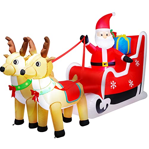 ASTEROUTDOOR 8ft Christmas Inflatable Decorations Outdoor Claus on Sleigh with Two Blow Up Built-in LED Indoor Yard Decor Lighted for Holiday Season, Quick Air Blown, 8 Feet Long, Santa w/Reindeer