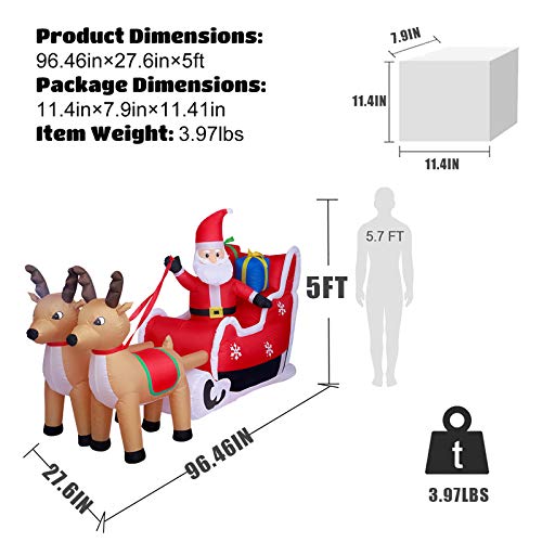 ASTEROUTDOOR 8ft Christmas Inflatable Decorations Outdoor Claus on Sleigh with Two Blow Up Built-in LED Indoor Yard Decor Lighted for Holiday Season, Quick Air Blown, 8 Feet Long, Santa w/Reindeer