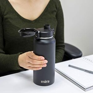 MIRA 32 oz Stainless Steel Water Bottle - Hydro Vacuum Insulated Metal Thermos Flask Keeps Cold for 24 Hours, Hot for 12 Hours - BPA-Free One Touch Spout Lid Cap - Black