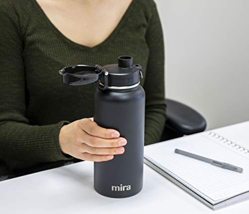 MIRA 32 oz Stainless Steel Water Bottle - Hydro Vacuum Insulated Metal Thermos Flask Keeps Cold for 24 Hours, Hot for 12 Hours - BPA-Free One Touch Spout Lid Cap - Black