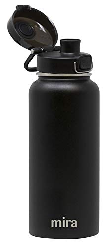 MIRA 32 oz Stainless Steel Water Bottle - Hydro Vacuum Insulated Metal Thermos Flask Keeps Cold for 24 Hours, Hot for 12 Hours - BPA-Free One Touch Spout Lid Cap - Black