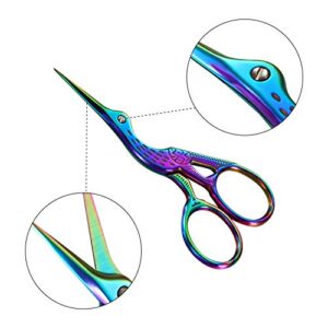 6 Pieces Stork Scissors, Crane Design Sewing Scissors Stainless Steel Tip Dressmaker Shears DIY Tools for Embroidery, Craft, Needle Work, Art Work, 3.7 Inch (Silver, Gold, Multicolor)