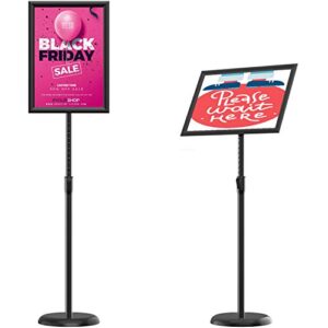 koov poster sign stand 8.5 x 11 inches floor standing sign holders, adjustable pedestal poster stand with heavy duty round base both vertical and horizontal sign displayed, black