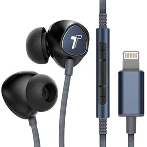 Thore iPhone Earphones (Apple MFi Certified) V110 in Ear Braided Wired Lightning Earbuds (Sweat/Water Resistant) Headphones with Mic/Volume Remote for iPhone 14/13/12/11/Pro Max/XR- Blue
