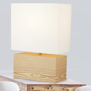 Catalina 22793-000 Mid-Century Modern Table Lamp with Square Shade, 15", Blond Wood/Antique Brass