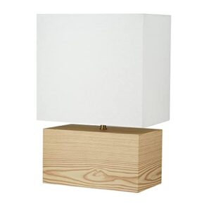 Catalina 22793-000 Mid-Century Modern Table Lamp with Square Shade, 15", Blond Wood/Antique Brass