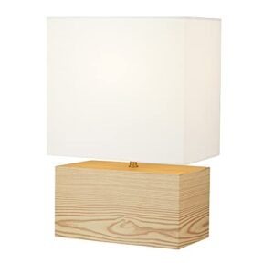 Catalina 22793-000 Mid-Century Modern Table Lamp with Square Shade, 15", Blond Wood/Antique Brass