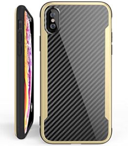 nicexx designed for iphone xs max case with carbon fiber pattern, 12ft. drop tested, wireless charging compatible - gold