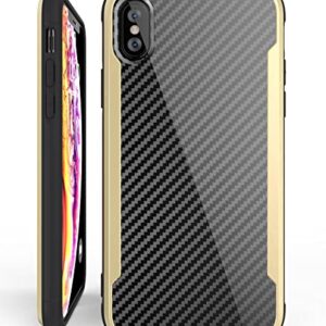 Nicexx Designed for iPhone Xs Max Case with Carbon Fiber Pattern, 12ft. Drop Tested, Wireless Charging Compatible - Gold