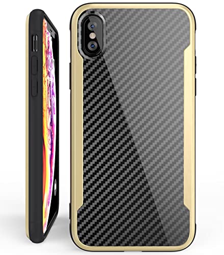 Nicexx Designed for iPhone Xs Max Case with Carbon Fiber Pattern, 12ft. Drop Tested, Wireless Charging Compatible - Gold