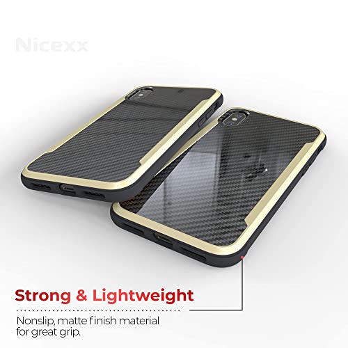 Nicexx Designed for iPhone Xs Max Case with Carbon Fiber Pattern, 12ft. Drop Tested, Wireless Charging Compatible - Gold