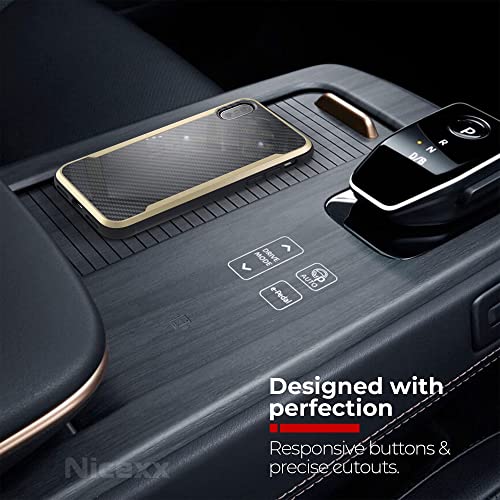 Nicexx Designed for iPhone Xs Max Case with Carbon Fiber Pattern, 12ft. Drop Tested, Wireless Charging Compatible - Gold