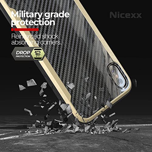 Nicexx Designed for iPhone Xs Max Case with Carbon Fiber Pattern, 12ft. Drop Tested, Wireless Charging Compatible - Gold