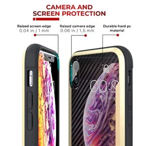 Nicexx Designed for iPhone Xs Max Case with Carbon Fiber Pattern, 12ft. Drop Tested, Wireless Charging Compatible - Gold