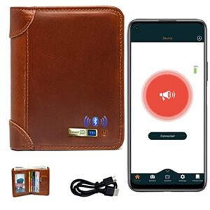 clever anti-lost wallet with alarm, bluetooth, position record (via phone gps) tracker item finder, cowhide leather locator vintage retro style trackable intelligent minimalist purse (brown, vertical)