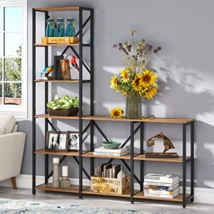 Tribesigns 9 Shelves Bookshelves, Industrial Ladder Corner Etagere Bookcase, Rustic 6-Tier Display Open Shelf Storage Organizer for Living Room (Walnut)