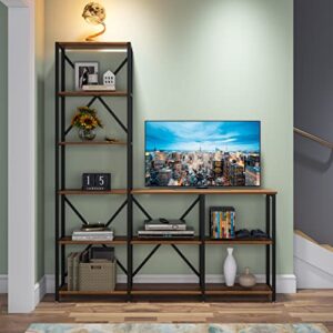 Tribesigns 9 Shelves Bookshelves, Industrial Ladder Corner Etagere Bookcase, Rustic 6-Tier Display Open Shelf Storage Organizer for Living Room (Walnut)