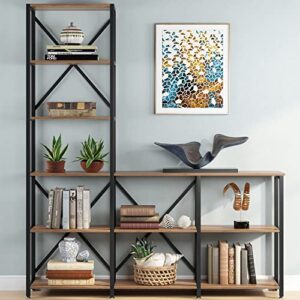 Tribesigns 9 Shelves Bookshelves, Industrial Ladder Corner Etagere Bookcase, Rustic 6-Tier Display Open Shelf Storage Organizer for Living Room (Walnut)