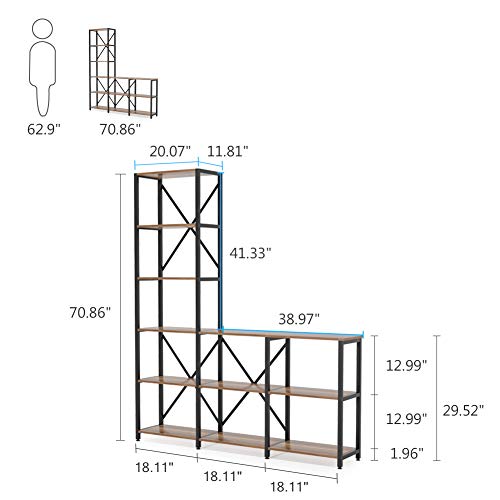 Tribesigns 9 Shelves Bookshelves, Industrial Ladder Corner Etagere Bookcase, Rustic 6-Tier Display Open Shelf Storage Organizer for Living Room (Walnut)