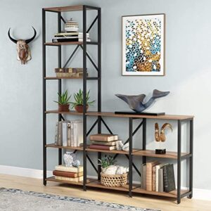 Tribesigns 9 Shelves Bookshelves, Industrial Ladder Corner Etagere Bookcase, Rustic 6-Tier Display Open Shelf Storage Organizer for Living Room (Walnut)