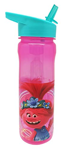 Trolls Reusable 600ml PP Water Bottle with Straw for Kids-Official Merchandise by Polar Gear Drinking School Nursery Sports Picnic BPA Free, Plastic, Pink