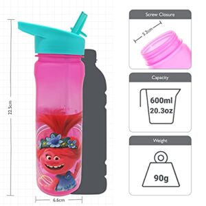 Trolls Reusable 600ml PP Water Bottle with Straw for Kids-Official Merchandise by Polar Gear Drinking School Nursery Sports Picnic BPA Free, Plastic, Pink