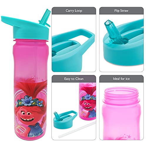 Trolls Reusable 600ml PP Water Bottle with Straw for Kids-Official Merchandise by Polar Gear Drinking School Nursery Sports Picnic BPA Free, Plastic, Pink