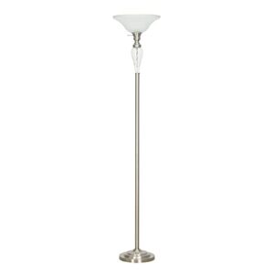 catalina 72" traditional torchiere floor lamp detail accent and glass shades, brushed nickel