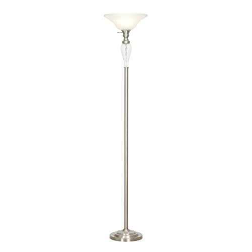 Catalina 72" Traditional Torchiere Floor Lamp Detail Accent and Glass Shades, Brushed Nickel