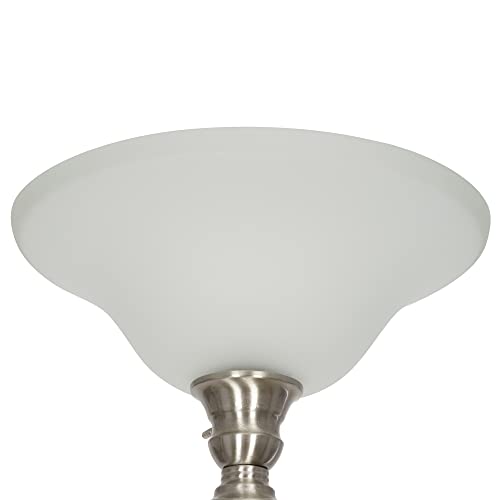 Catalina 72" Traditional Torchiere Floor Lamp Detail Accent and Glass Shades, Brushed Nickel