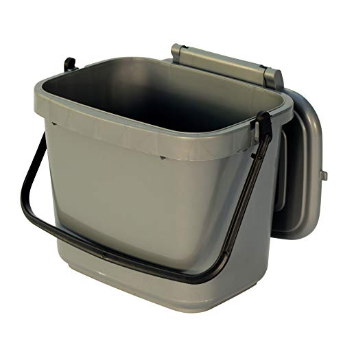 5 Litre Plastic Kitchen Compost Caddy with 50x Tie Handle Bags, Silver/Grey