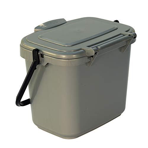 5 Litre Plastic Kitchen Compost Caddy with 50x Tie Handle Bags, Silver/Grey