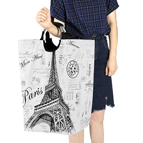 Nander Laundry Basket, Collapsible Fabric Laundry Hamper, Foldable Or Upright Clothes Bag (Paris Eiffel Tower)