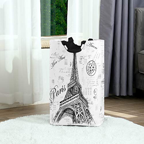 Nander Laundry Basket, Collapsible Fabric Laundry Hamper, Foldable Or Upright Clothes Bag (Paris Eiffel Tower)