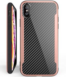nicexx designed for iphone x case/designed for iphone xs case with carbon fiber pattern, 12ft. drop tested, wireless charging compatible - rosegold