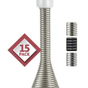 Jack N’ Drill Door Stopper (15 Pack) - 3⅛” Light Duty Spring Door Stop with Flexible Spring and Non-Marking Tip, Door Stops with Finishes to Match Every Home and Office