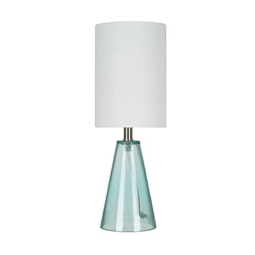 Catalina 22791-000 Coastal Tapered Clear Blue Glass Small Table Lamp with Brushed Nickel Accents, 14", Teal