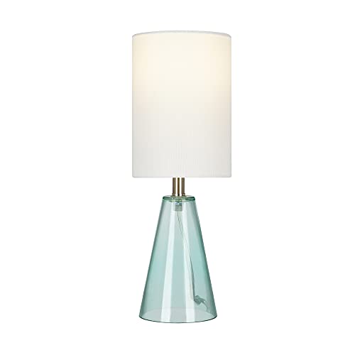 Catalina 22791-000 Coastal Tapered Clear Blue Glass Small Table Lamp with Brushed Nickel Accents, 14", Teal