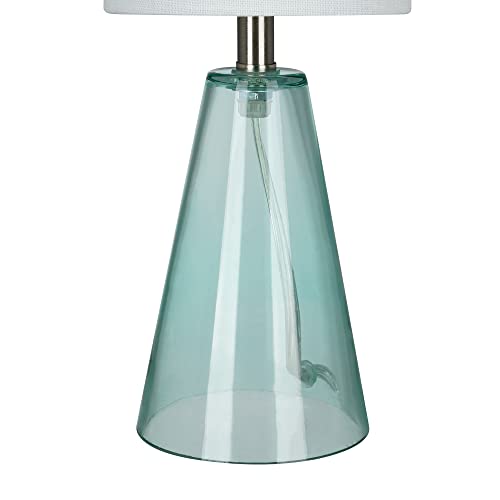 Catalina 22791-000 Coastal Tapered Clear Blue Glass Small Table Lamp with Brushed Nickel Accents, 14", Teal