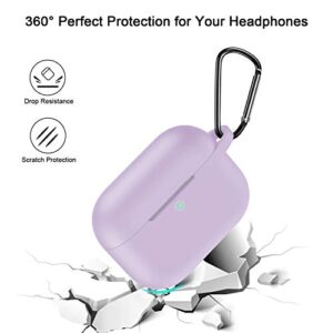 AirPods Pro Silicone Case, JelyTech Protective Shockproof Case Cover with Keychain Set for 2019 AirPods pro Charging Case [LED Visible] (Light Purple)