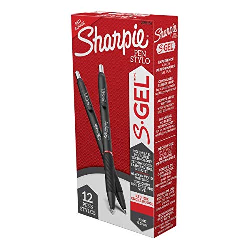 SHARPIE S-Gel 2096166 S-Gel Retractable Gel Pen, Fine 0.5 Mm, Red Ink, Black Barrel, Dozen