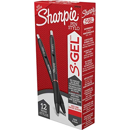 SHARPIE S-Gel 2096166 S-Gel Retractable Gel Pen, Fine 0.5 Mm, Red Ink, Black Barrel, Dozen