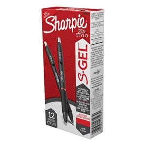 SHARPIE S-Gel 2096166 S-Gel Retractable Gel Pen, Fine 0.5 Mm, Red Ink, Black Barrel, Dozen