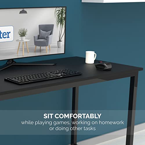 Halter Extra Long Computer Desk for Home Office, 47" Modern, PC, Laptop Office Desk, for Gaming, Studying, Working Sturdy Writing Table and Crafting Table, Easy Assembly, Black Desk, Black Frame