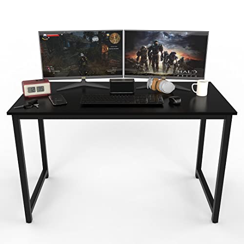 Halter Extra Long Computer Desk for Home Office, 47" Modern, PC, Laptop Office Desk, for Gaming, Studying, Working Sturdy Writing Table and Crafting Table, Easy Assembly, Black Desk, Black Frame