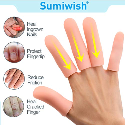 Sumiwish Breathable Finger Caps Finger Covers, Silicone Finger Sleeves, Gel Finger Cots for Finger Toe Cracking, Eczema, Blisters, Corns, Broken Toe (10 Count (Pack of 1), Flesh-Colored)